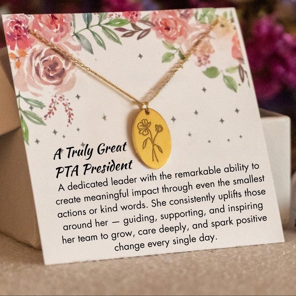 Personalized PTA President Birth Flower Necklace, PTA President Thank You Jewelry,  PTA Appreaciation Retirement Gift, School Leader Gift