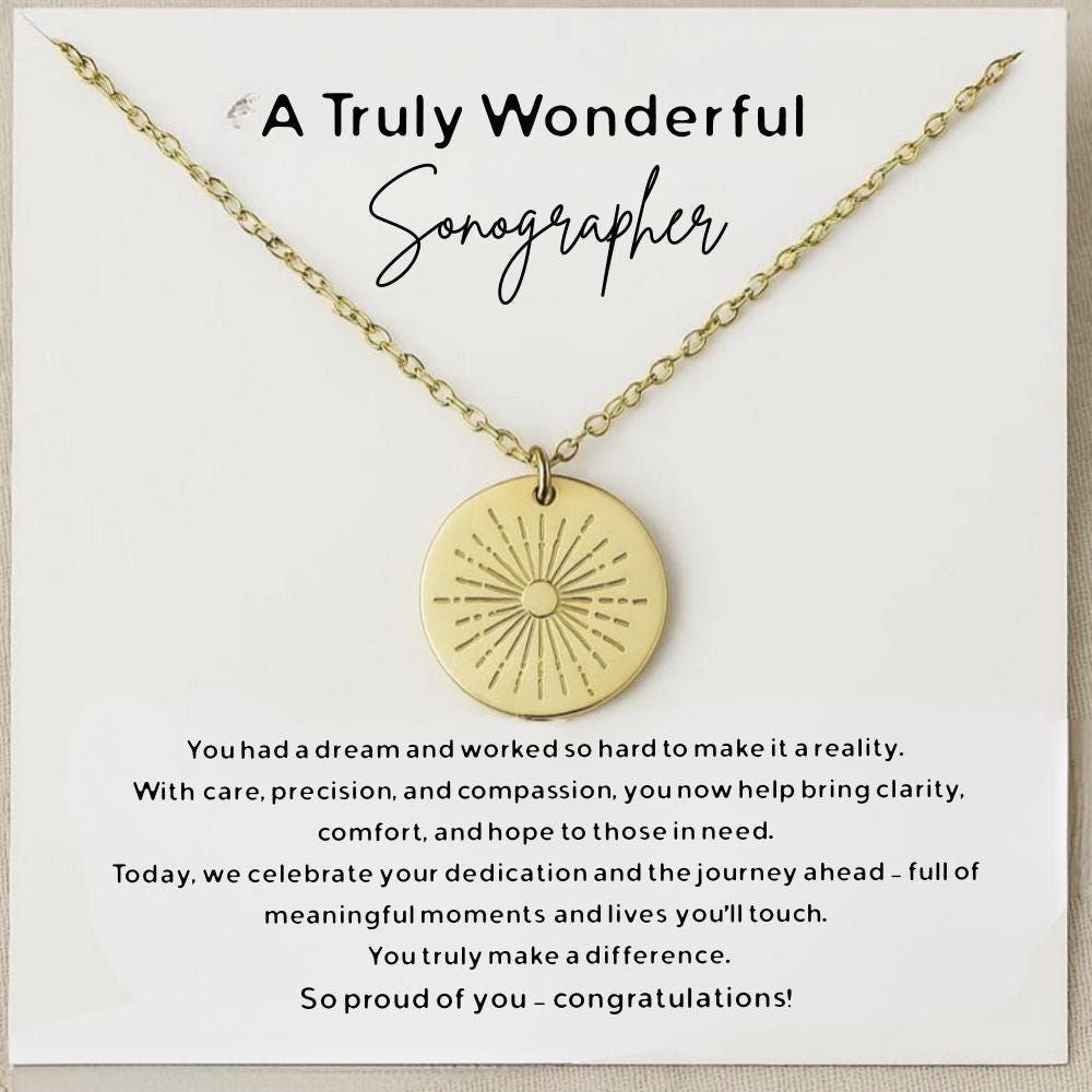 Personalized Sonographer Graduation Silver Jewelry, New RDMS Gift, Sonographer Engraved Sun Necklace, Sonographer Necklace with Custom Card