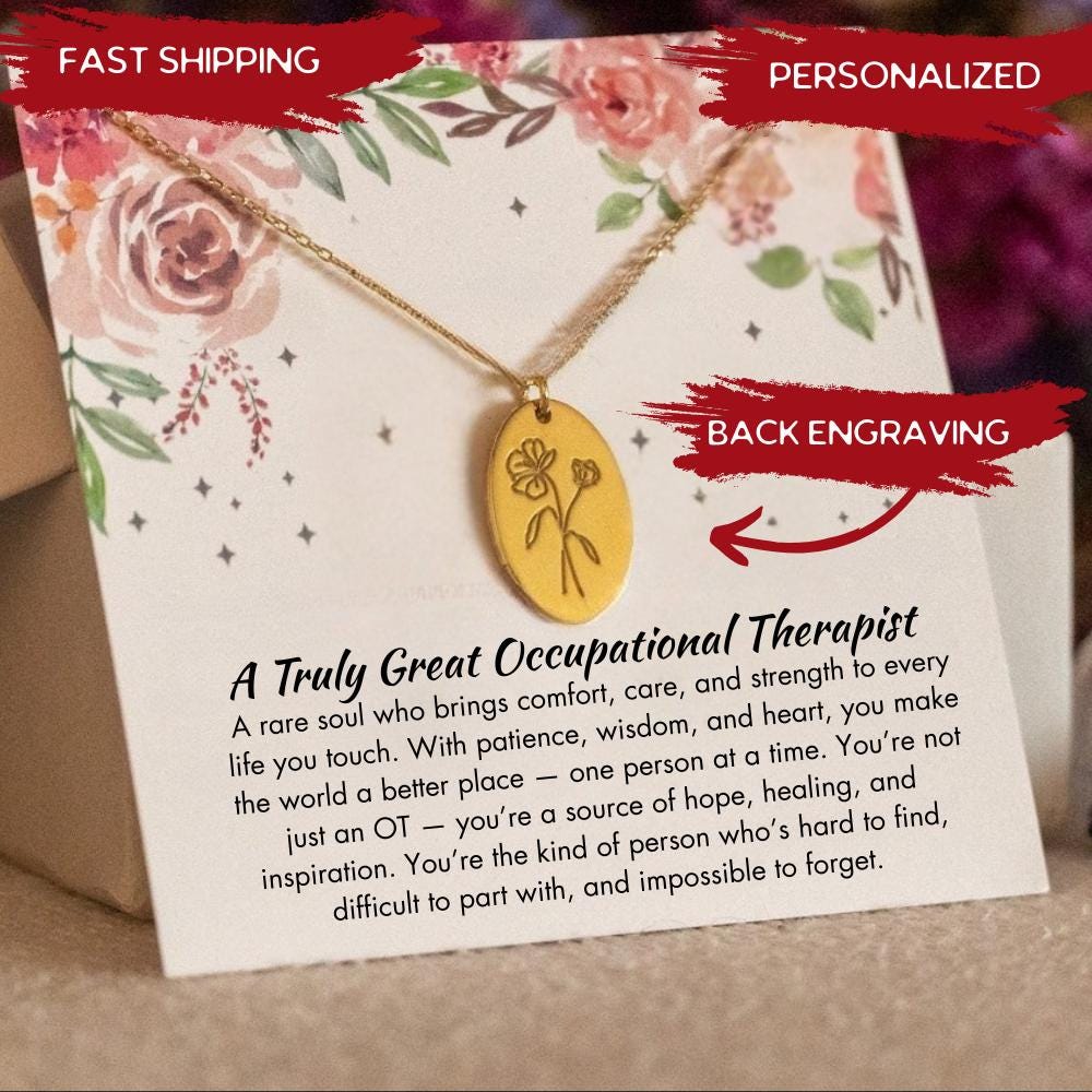 Personalized Occupational Therapist  Birth Flower Necklace,   Occupational Therapist Thank You Jewelry, OT Appreaciation Necklace,