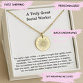 Masters in Social Work Graduation Necklace Gift, Personalized MSW Necklace with Gift Card, Social Worker Silver Sun Necklace