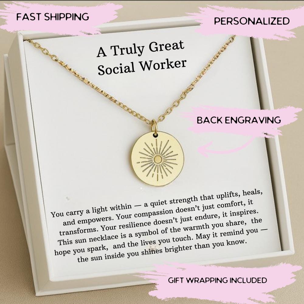 Masters in Social Work Graduation Necklace Gift, Personalized MSW Necklace with Gift Card, Social Worker Silver Sun Necklace