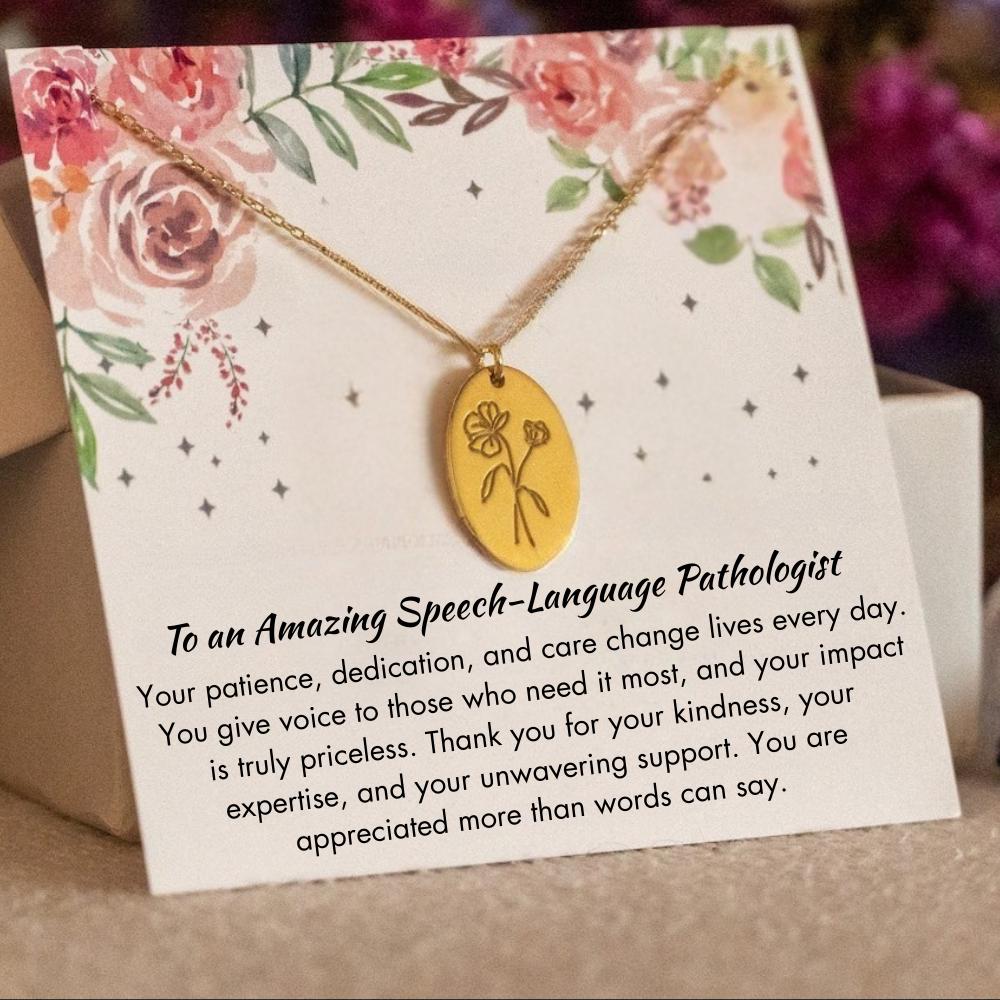 Personalized Speech Pathologist Birth Flower Necklace, SLP Appreciation Gift, Pathologist Jewelry Gift, Speech Therapist Gift, SLP Gifts