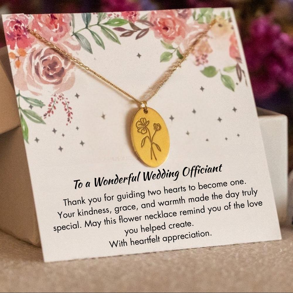 Personalized Wedding Officiant Birth Flower Necklace, Wedding Officiant Appreciation Gift, Marriage Celebrant, Wedding Minister