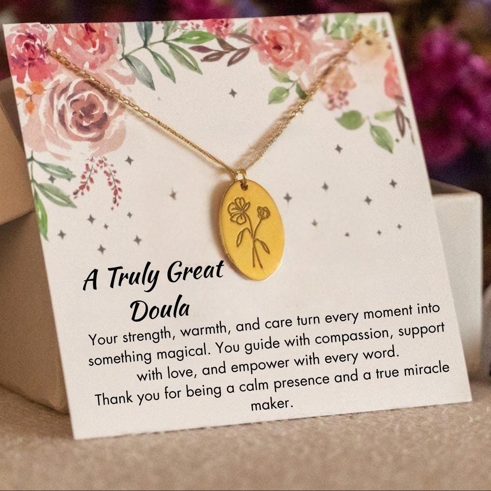 Gift for Doula Birth Flower Necklace, Doula Appreciation Gift, Doula Thank You Gift,Midwife Gift, Labor and Delivery Nurse gift