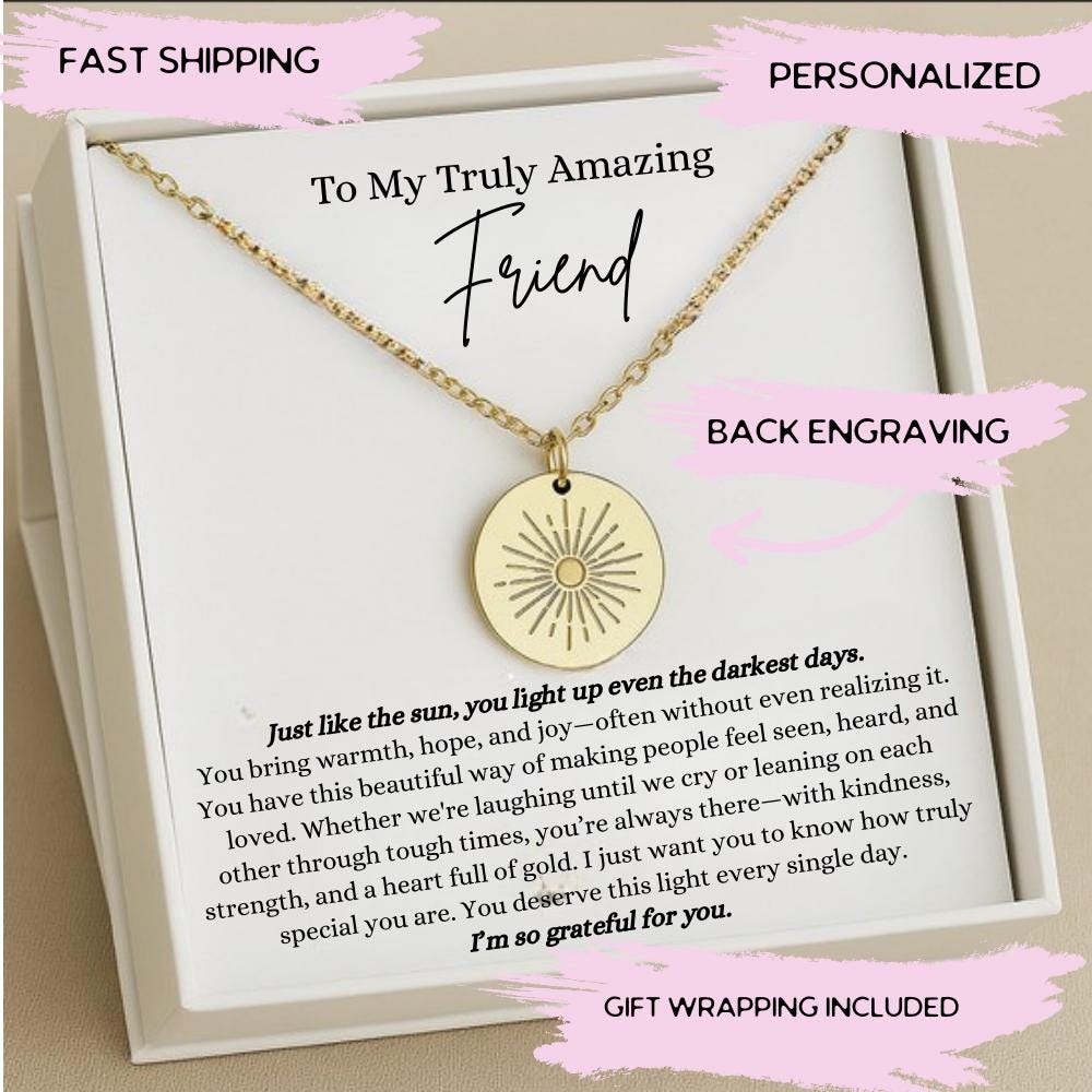 Personalized Friend Sun Necklace Gift, Friend Jewelry, Friend Birthday Silver Necklace with Card, Best Friend Necklace, Friendship Gift