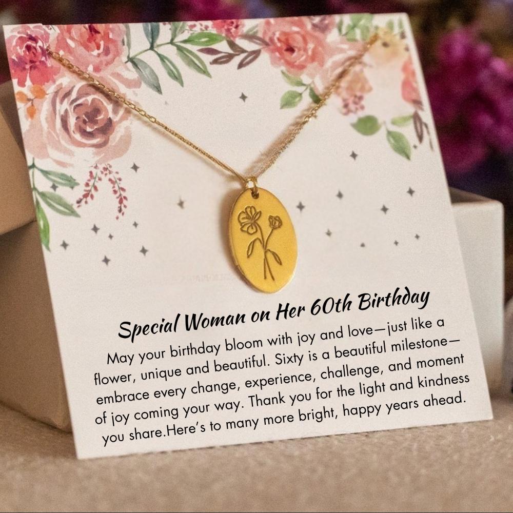 60th Birthflower Necklace for Birthday, Sixty Birthday Jewelry Gift, Personalized 60th Birthday Gifts Best Friend, Wife 60th Birthday