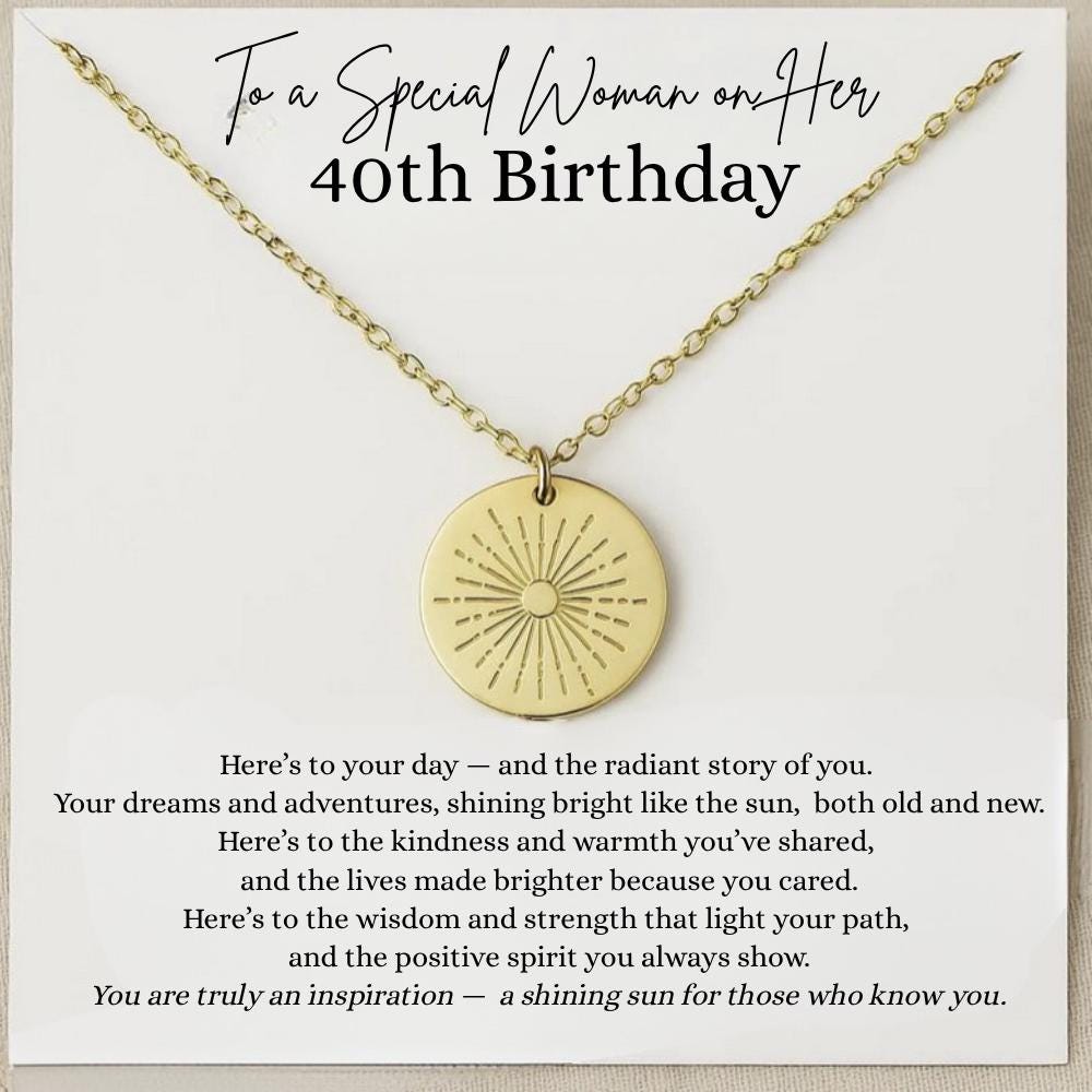40th Birthday Gift for Woman, 40 Year Old Jewelry, Meaningful 40th Birthday Present, 40th Birthday Sun Necklace with Back Engraving