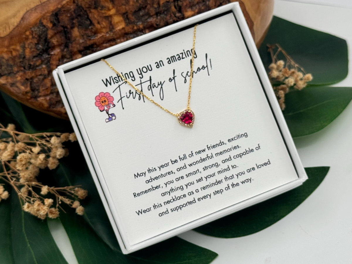 First Day of School Heart Necklace for Girls, Back to School Gift, 12th Senior Year Jewelry, Sophomore Year Gift, College Freshman Necklace