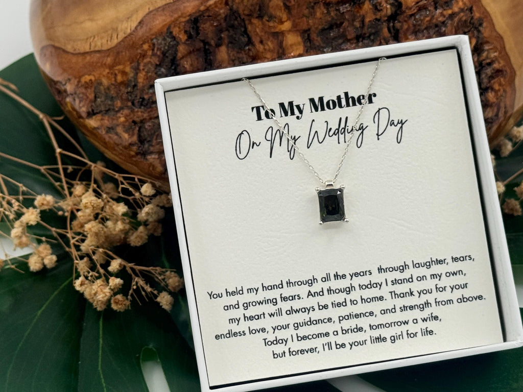 To My Mother on My Wedding Day Birthstone Necklace, Sterling Silver Wedding Jewelry for Bride Mother, Mother of The Bride Gift