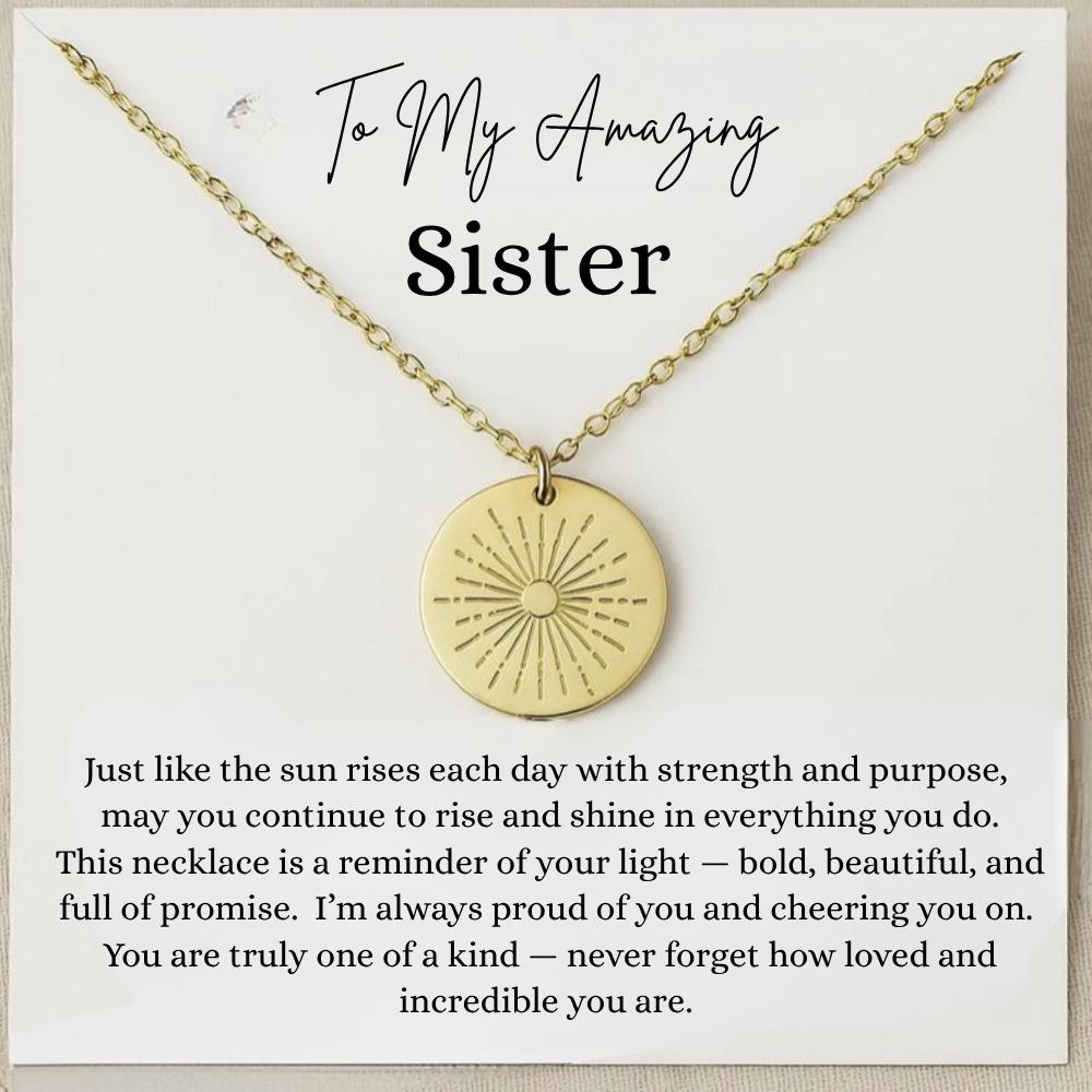 Personalized Sister Sun Necklace, Unique Sister Jewelry, Sister Gift Idea, Sister Birthday Necklace, Sister Christmas Gift