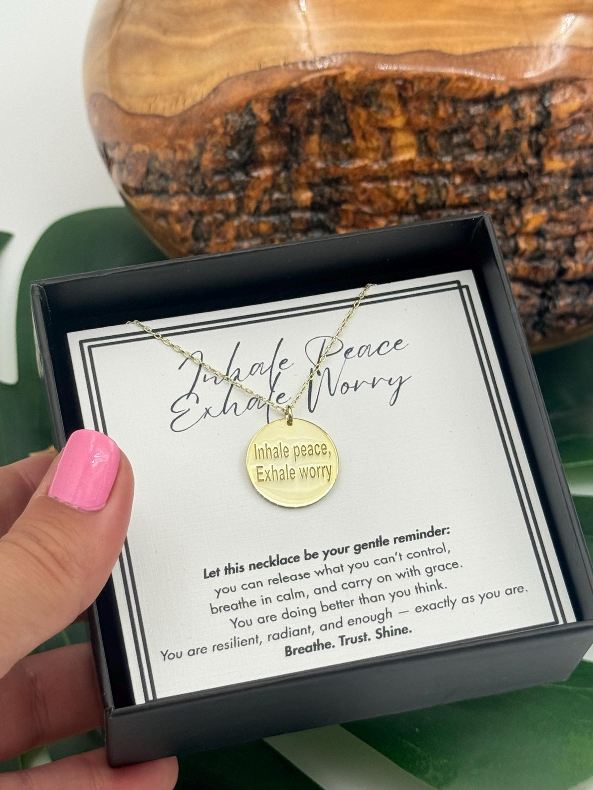 Inhale Peace, Exhale Worry Affirmation Necklace,  Inspirational Jewelry, Encouragement Necklace, Anxiety Relief Self Care Necklace