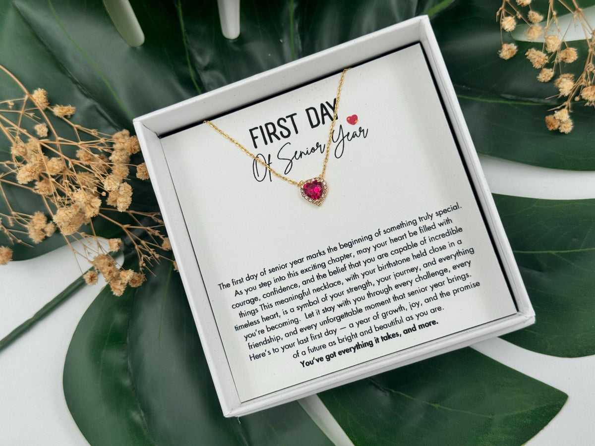 First Day Of Senior Year Heart Necklace, Daughter Senior Year First Day Gift, Back to School Gift Class of 2026,  12th Grade First Day Gift