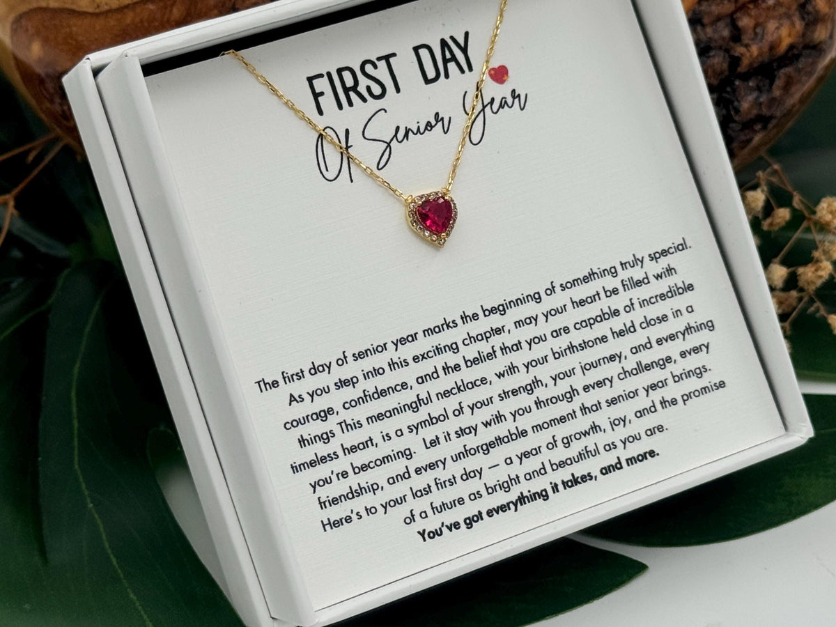 First Day Of Senior Year Heart Necklace, Daughter Senior Year First Day Gift, Back to School Gift Class of 2026,  12th Grade First Day Gift