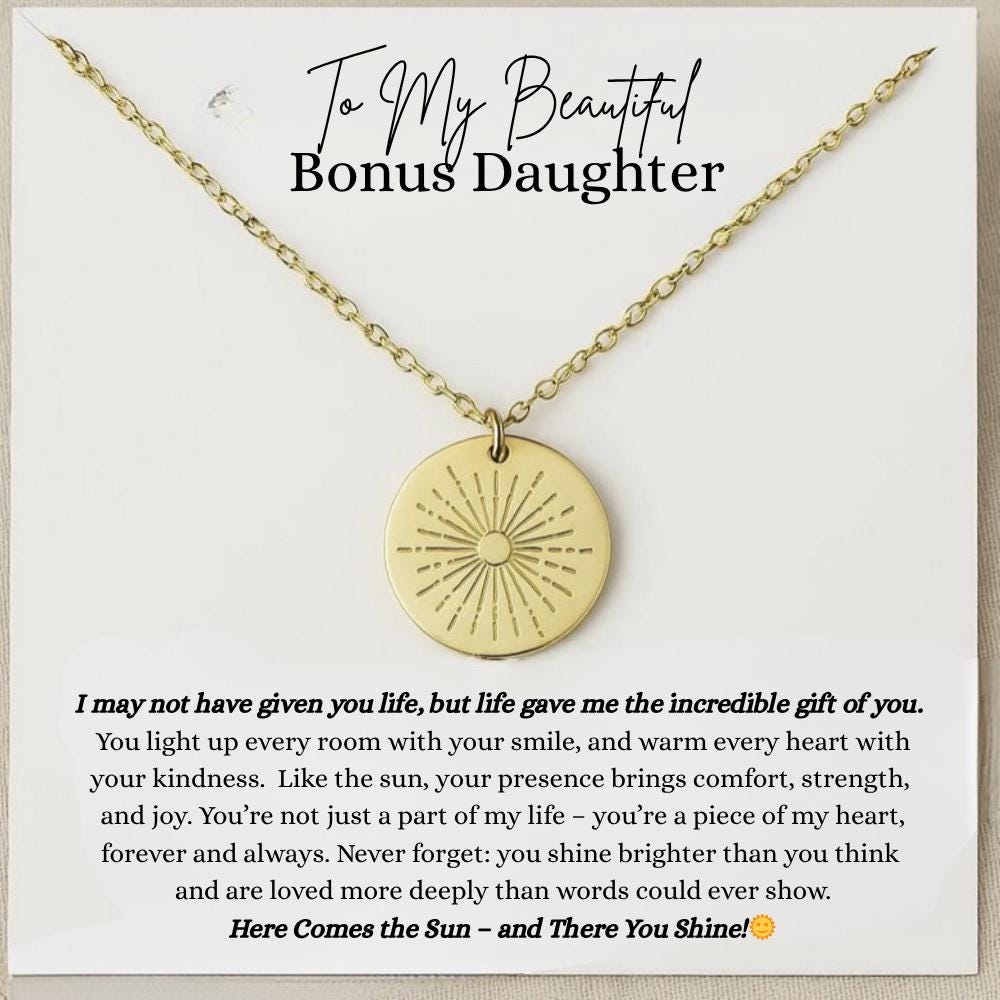 Personalized Bonus Daughter Necklace,  Bonus Daughter Engraved Jewelry,  Step Daughter Birthday Gift, Unique Sun Necklace Adopted Daughter
