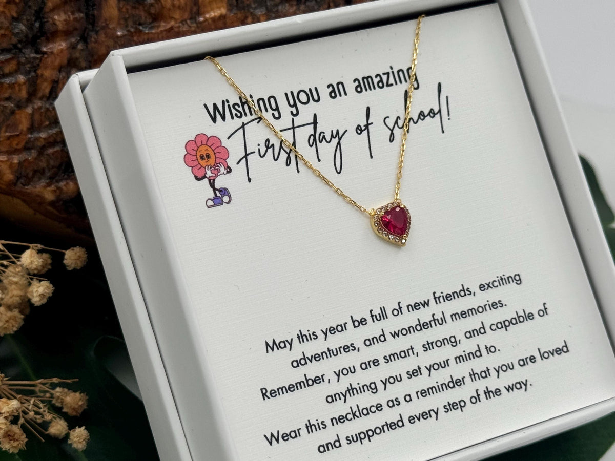 First Day of School Heart Necklace for Girls, Back to School Gift, 12th Senior Year Jewelry, Sophomore Year Gift, College Freshman Necklace