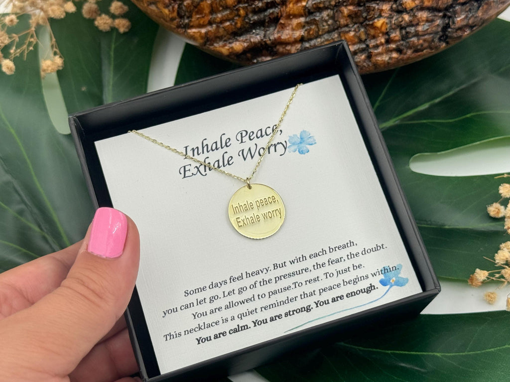 Inhale Peace, Exhale Worry Affirmation Necklace, Self Care Necklace,You Are Enough Necklace, Mindfulness Necklace Gift
