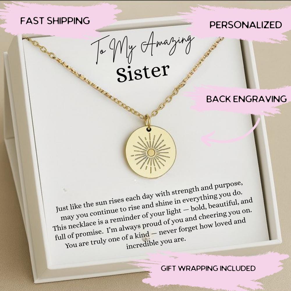 Personalized Sister Sun Necklace, Unique Sister Jewelry, Sister Gift Idea, Sister Birthday Necklace, Sister Christmas Gift
