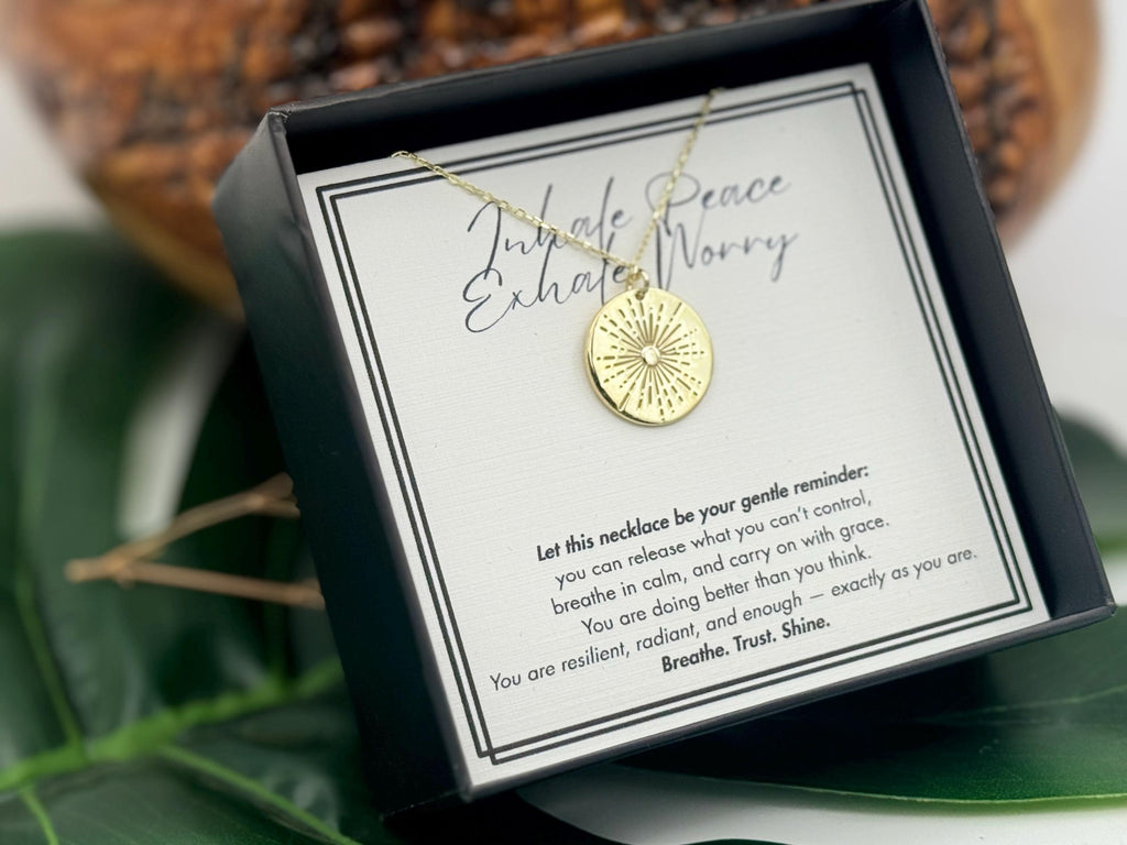 Inhale Peace, Exhale Worry Affirmation Necklace,  Inspirational Jewelry, Encouragement Necklace, Anxiety Relief Self Care Necklace