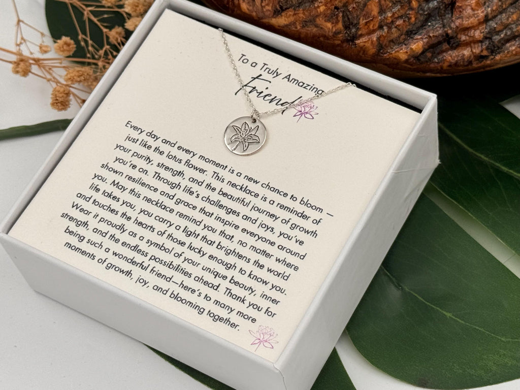 Best Friend Lotus Necklace, Meaningful Friendship Jewelry, To My Bestie Gift, Soul Sister Necklace, BFF Necklace Birthday Gift for Friend
