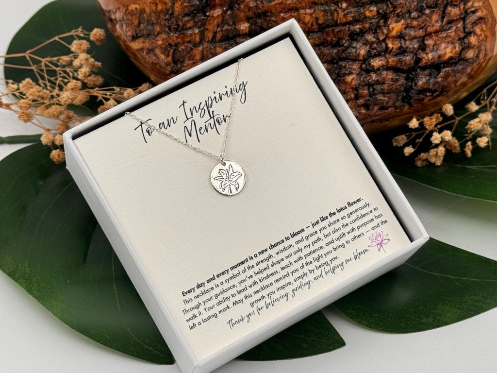 Inspirational Mentor Lotus Flower Necklace, Mentor Thank You Jewelry, Meaningful Mentor Gift, Gift For Professor Tutor Boss Appreciation