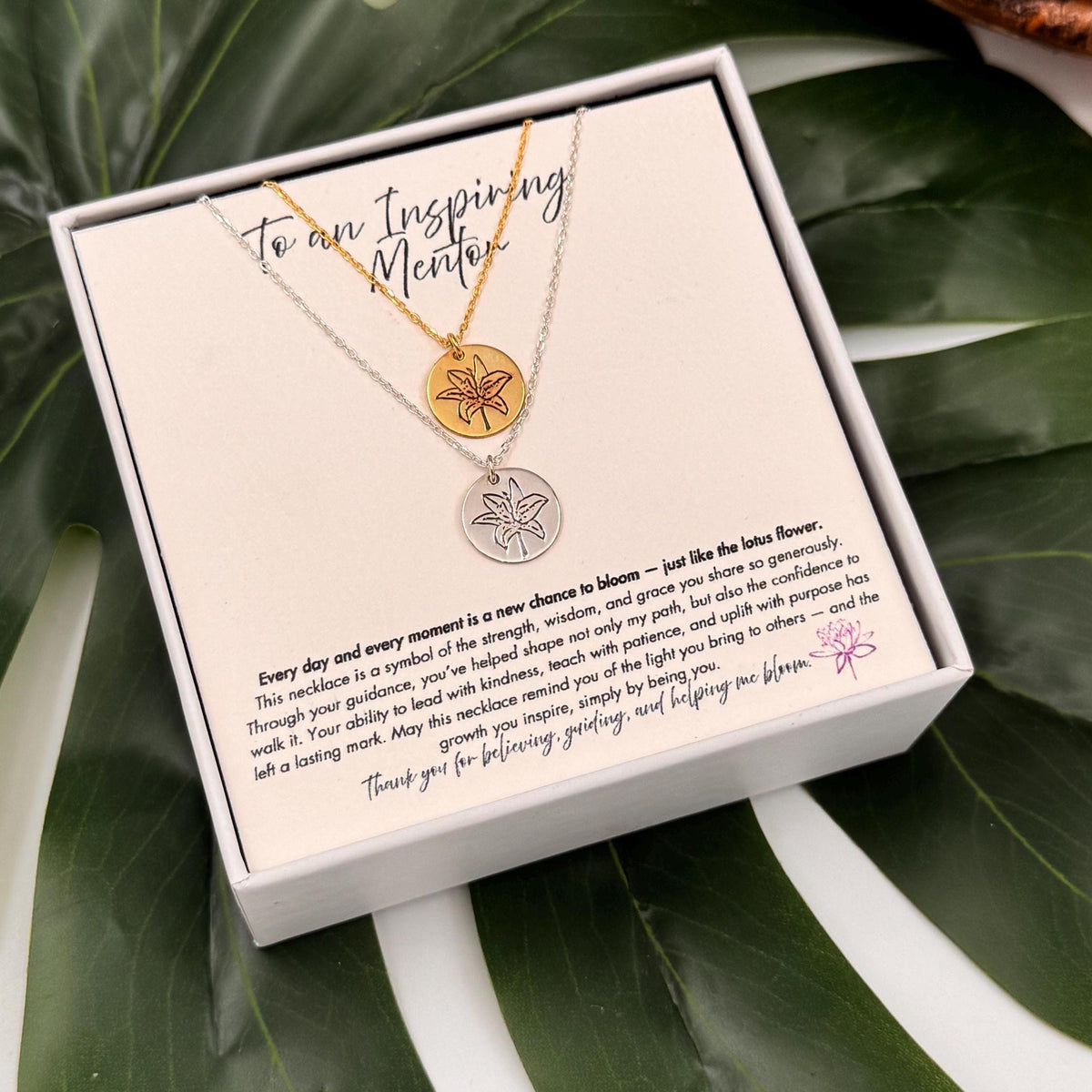 Inspirational Mentor Lotus Flower Necklace, Mentor Thank You Jewelry, Meaningful Mentor Gift, Gift For Professor Tutor Boss Appreciation