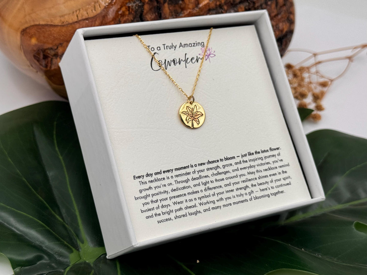 Coworker Birthday Gift, Christmas Gift for Coworkers, New Year Gift for Colleagues, Work Bestie Farewell Necklace, Lotus Thank You Jewelry
