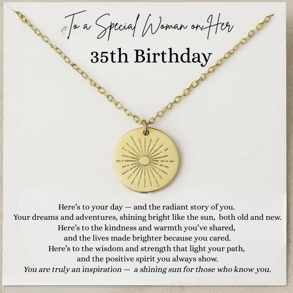 35th Birthday Gift for Woman, 35 Year Old Jewelry, Meaningful 35th Birthday Present, 35th Birthday Sun Necklace with Back Engraving
