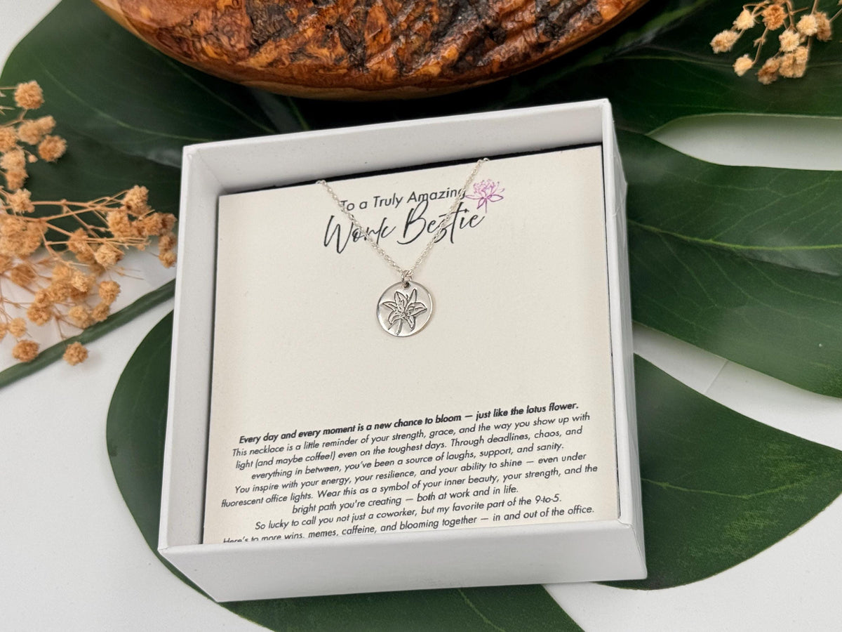 Office Secret Santa Gift, Coworker Birthday Gift for Friend at Work Bestie Silver Necklace, Coworker Christmas Jewelrt, Lotus Necklace