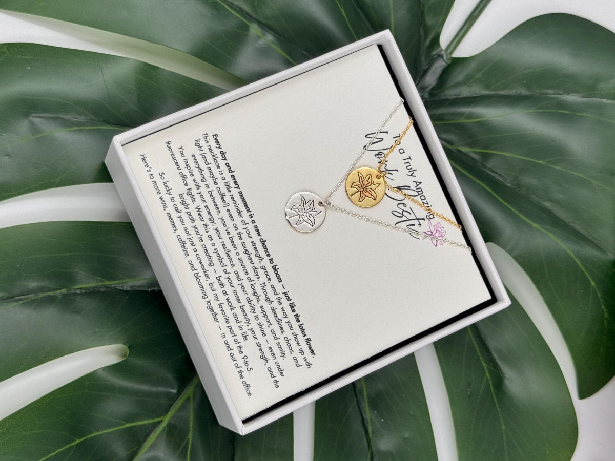 Office Secret Santa Gift, Coworker Birthday Gift for Friend at Work Bestie Silver Necklace, Coworker Christmas Jewelrt, Lotus Necklace