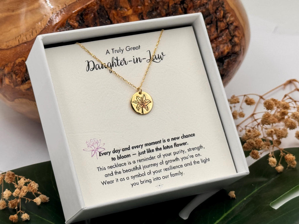 Daughter in Law Lotus Silver Necklace, Daughter In Law Christmas Gift, Gift for Bride from MIL,  Daughter-In-Law Birthday Gift