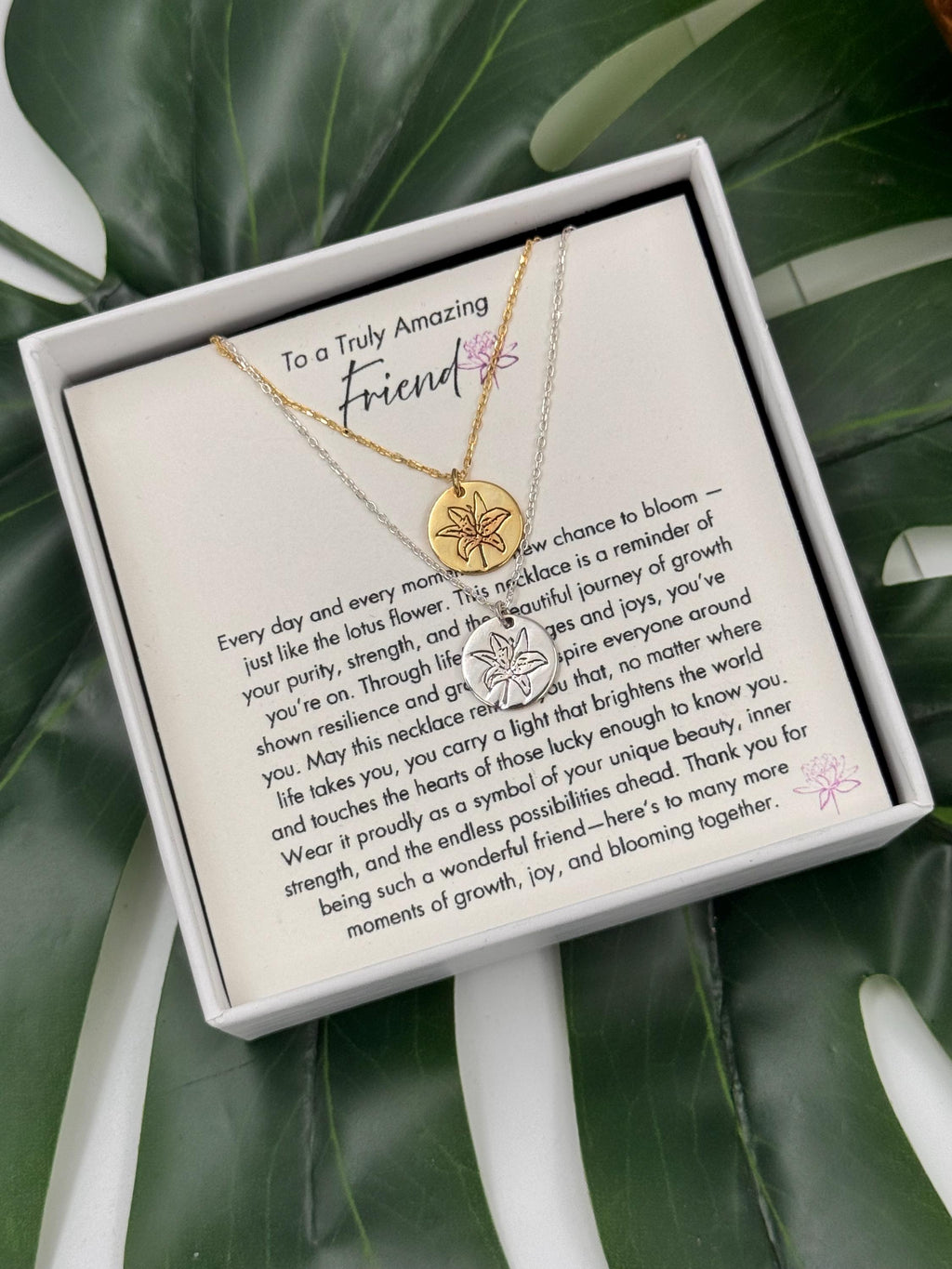 Best Friend Lotus Necklace, Meaningful Friendship Jewelry, To My Bestie Gift, Soul Sister Necklace, BFF Necklace Birthday Gift for Friend