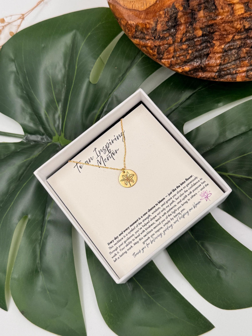 Inspirational Mentor Lotus Flower Necklace, Mentor Thank You Jewelry, Meaningful Mentor Gift, Gift For Professor Tutor Boss Appreciation