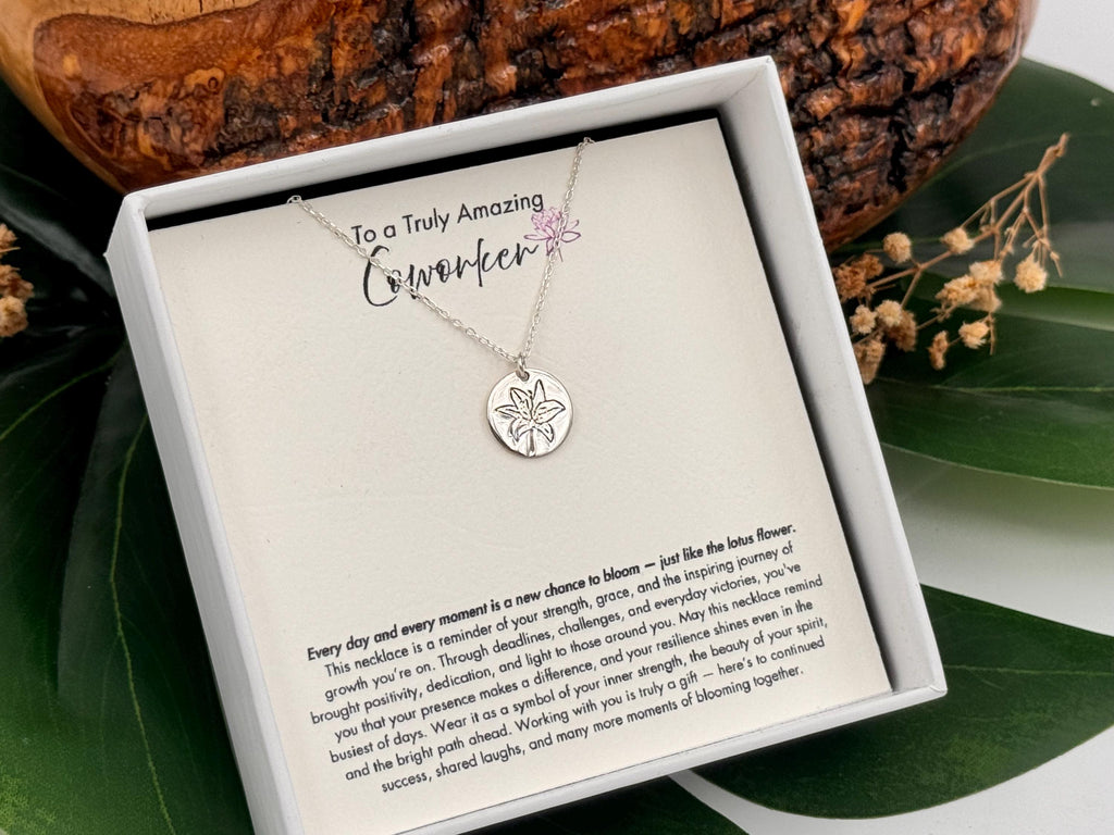 Coworker Birthday Gift, Christmas Gift for Coworkers, New Year Gift for Colleagues, Work Bestie Farewell Necklace, Lotus Thank You Jewelry
