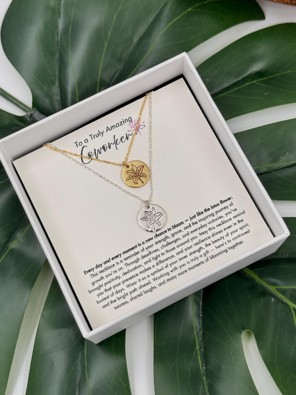 Coworker Birthday Gift, Christmas Gift for Coworkers, New Year Gift for Colleagues, Work Bestie Farewell Necklace, Lotus Thank You Jewelry
