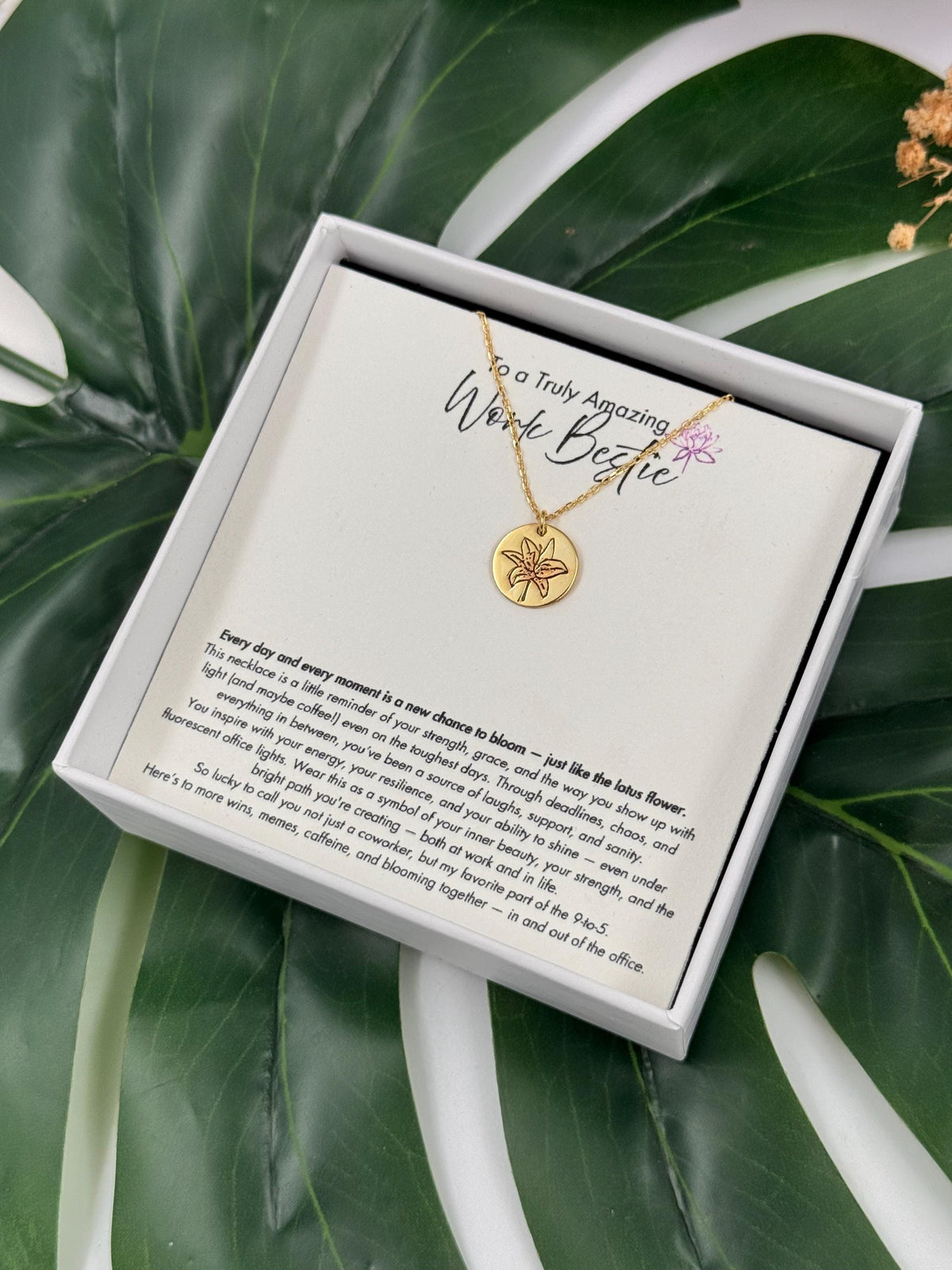 Office Secret Santa Gift, Coworker Birthday Gift for Friend at Work Bestie Silver Necklace, Coworker Christmas Jewelrt, Lotus Necklace