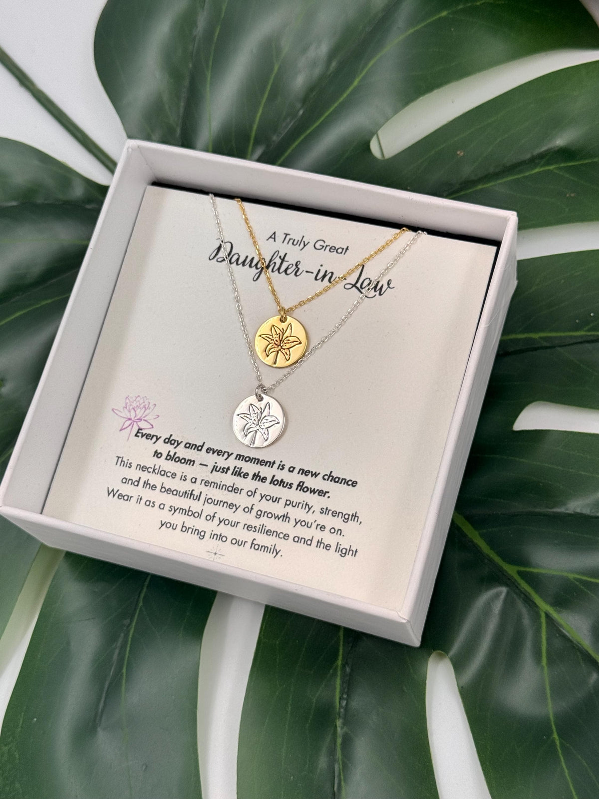 Daughter in Law Lotus Silver Necklace, Daughter In Law Christmas Gift, Gift for Bride from MIL,  Daughter-In-Law Birthday Gift