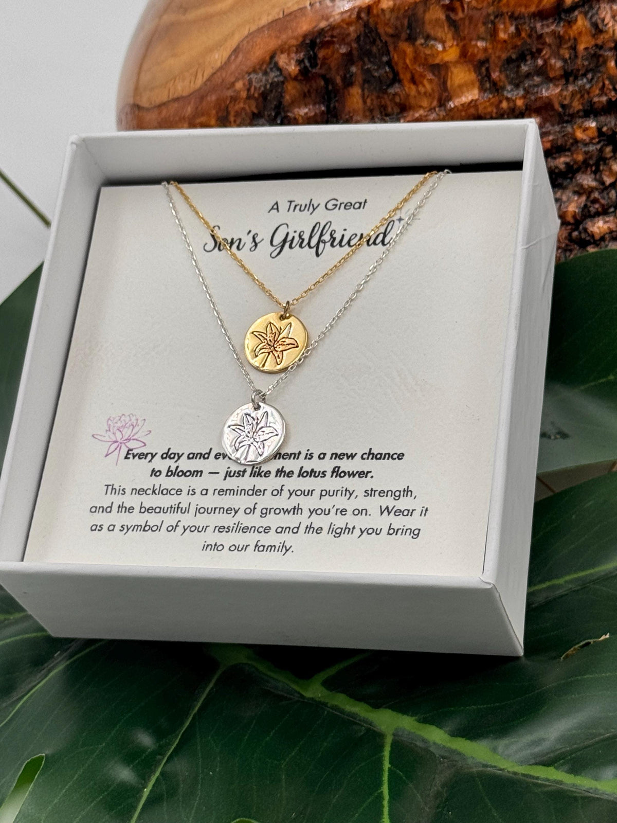 Sons Girlfriend Lotus Necklace, Son's Girlfriend Christmas Gift, Son Life Partner Birthday Gift,  Son's Girlfriend Jewelry Birthday Gift