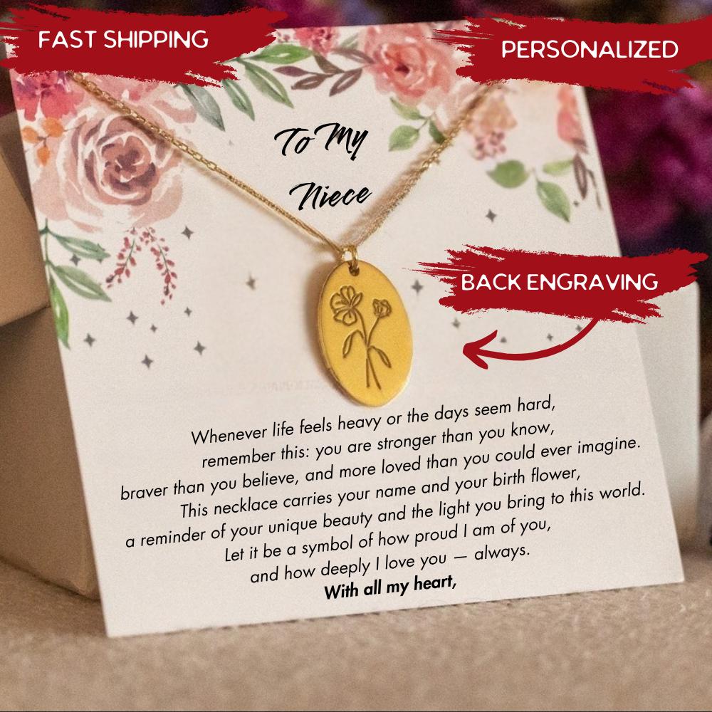 Personalized Niece Birth Flower Necklace, Niece Personalized Christmas Gift, Niece Custom Birthday Gift, Niece Meaningful Gift