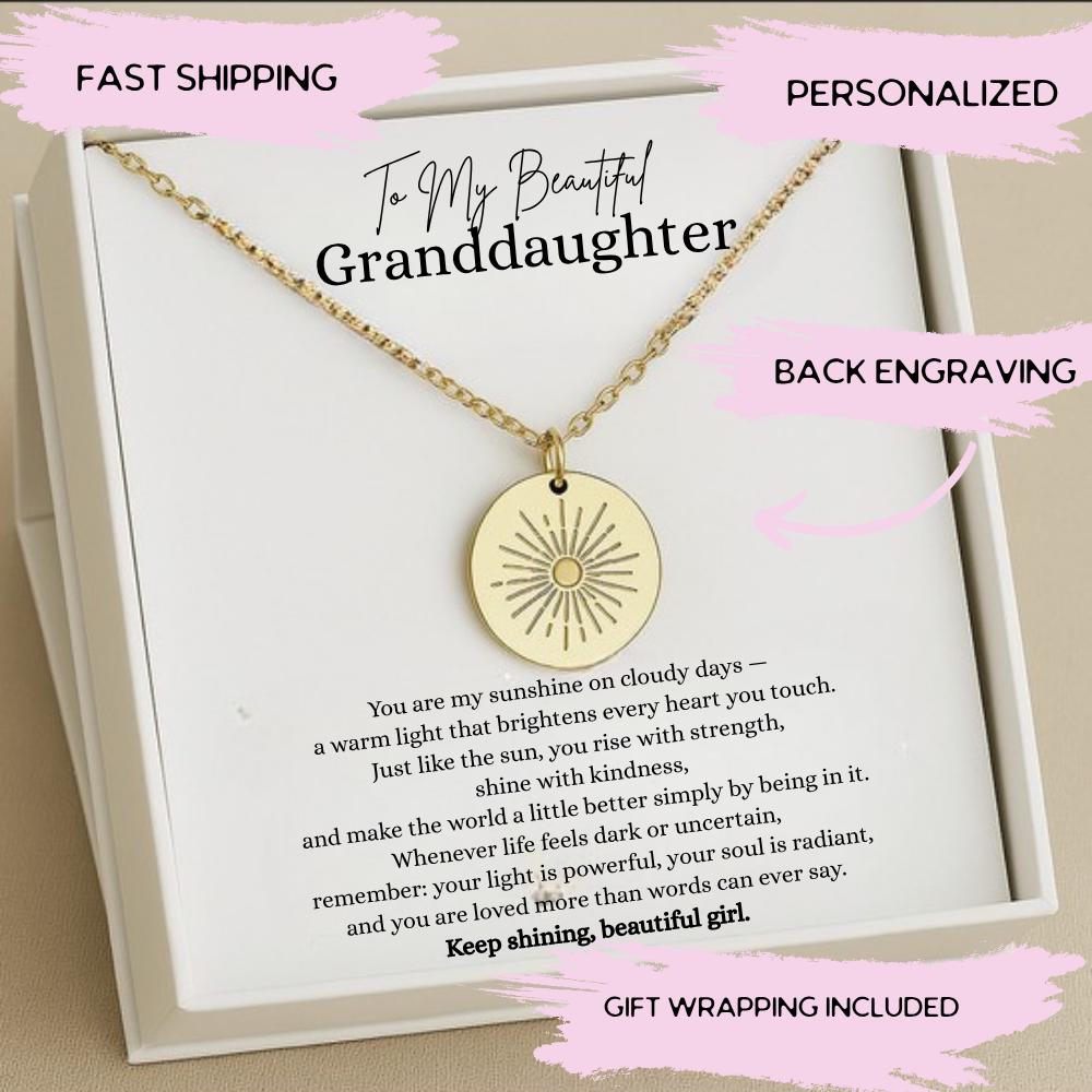 Personalized Granddaughter Sun Necklace, Granddaughter Christmas Gift, Granddaughter Jewelry, Great Granddaughter Keepsake Gifts,