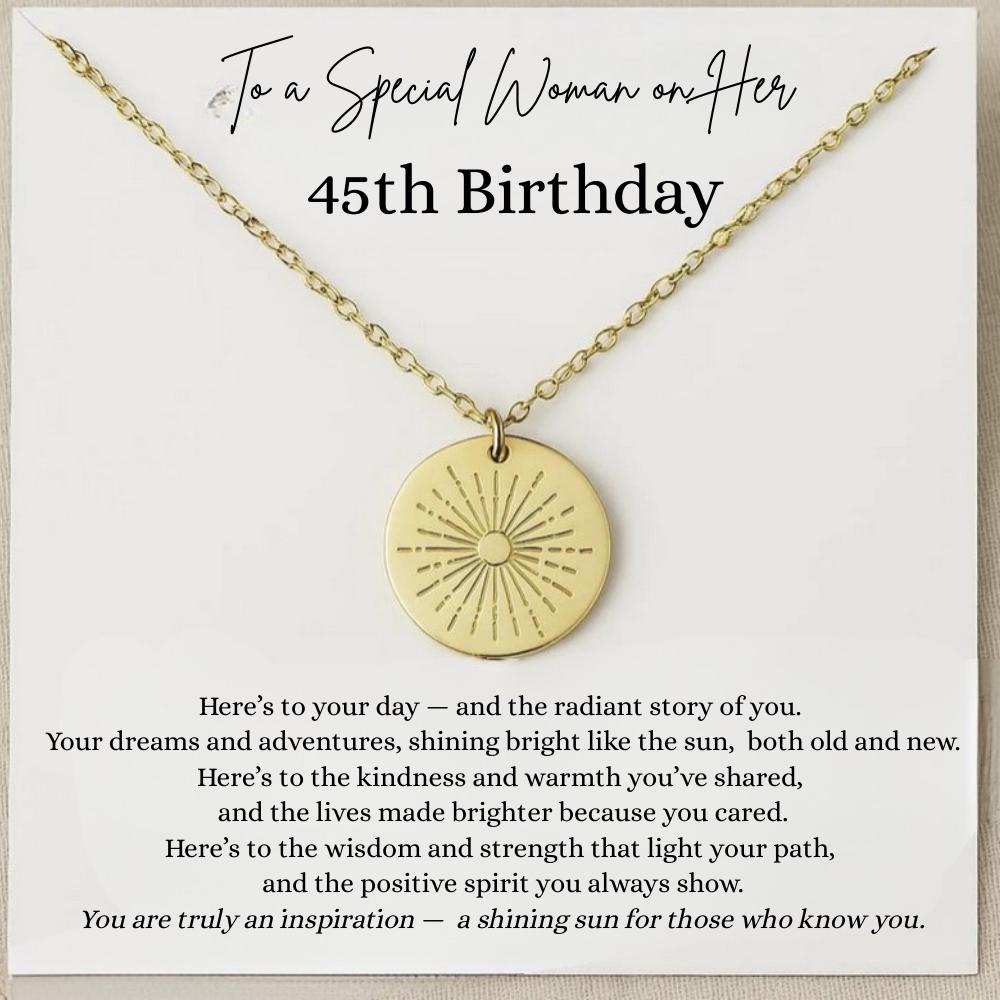 45th Birthday Gift for Woman, 45 Year Old Jewelry, Meaningful 45th Birthday Present, 45th Birthday Sun Necklace with Back Engraving