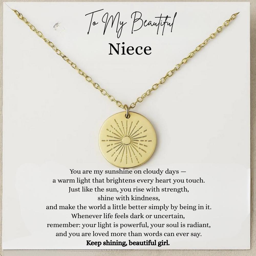 Niece Sun Silver Necklace, Personalized Niece Jewelry Gift, Niece Gift from Aunt, Christmas & Birthday Jewelry