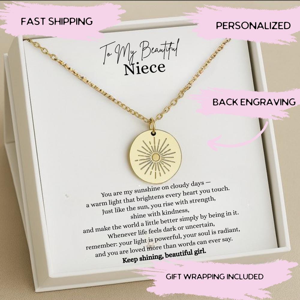 Niece Sun Silver Necklace, Personalized Niece Jewelry Gift, Niece Gift from Aunt, Christmas & Birthday Jewelry