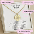 Niece Sun Silver Necklace, Personalized Niece Jewelry Gift, Niece Gift from Aunt, Christmas & Birthday Jewelry