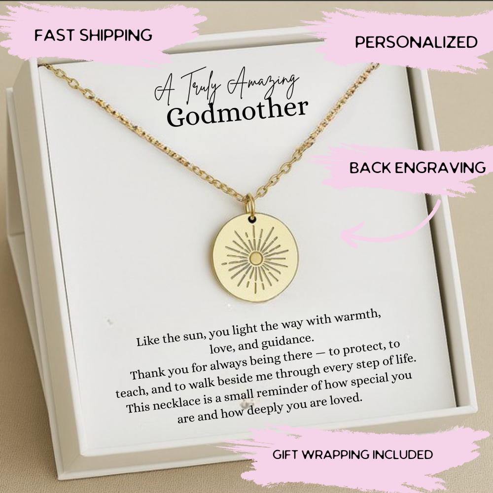 Godmother Silver Necklace with Message Card, Godmother Thank You Jewelry, Gift from Godchild, Baptism Thank You from Godson or Goddaughter