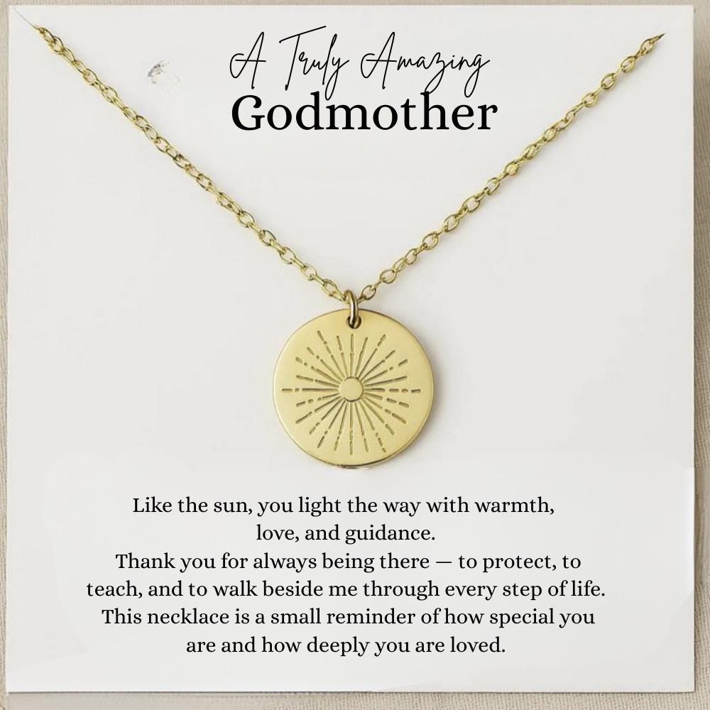 Godmother Silver Necklace with Message Card, Godmother Thank You Jewelry, Gift from Godchild, Baptism Thank You from Godson or Goddaughter