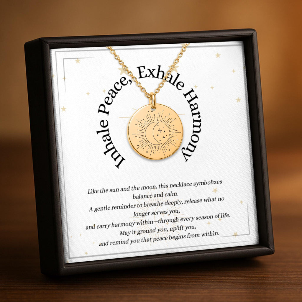 Inhale Peace, Exhale Worry Affirmation Pendant, Sun and Moon Inspirational Jewelry, Encouragement Necklace, Anxiety Relief Self Care