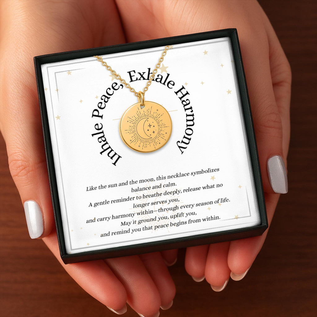 Inhale Peace, Exhale Worry Affirmation Pendant, Sun and Moon Inspirational Jewelry, Encouragement Necklace, Anxiety Relief Self Care