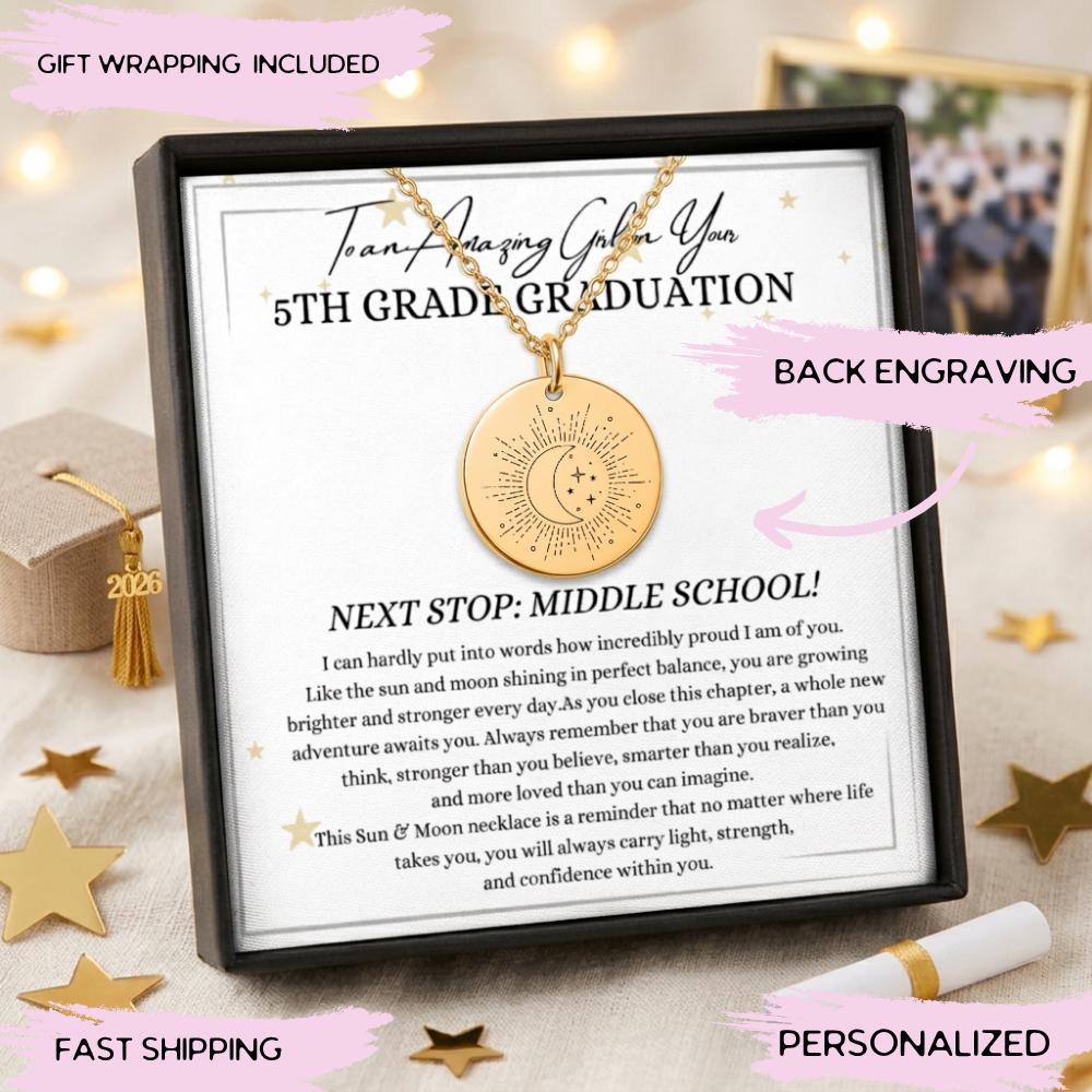 5th Grade Graduation Silver Necklace for Girls, Meaningful Elementary School Graduation Gift, End of School Jewelry Kids Moving Up Gift 2026