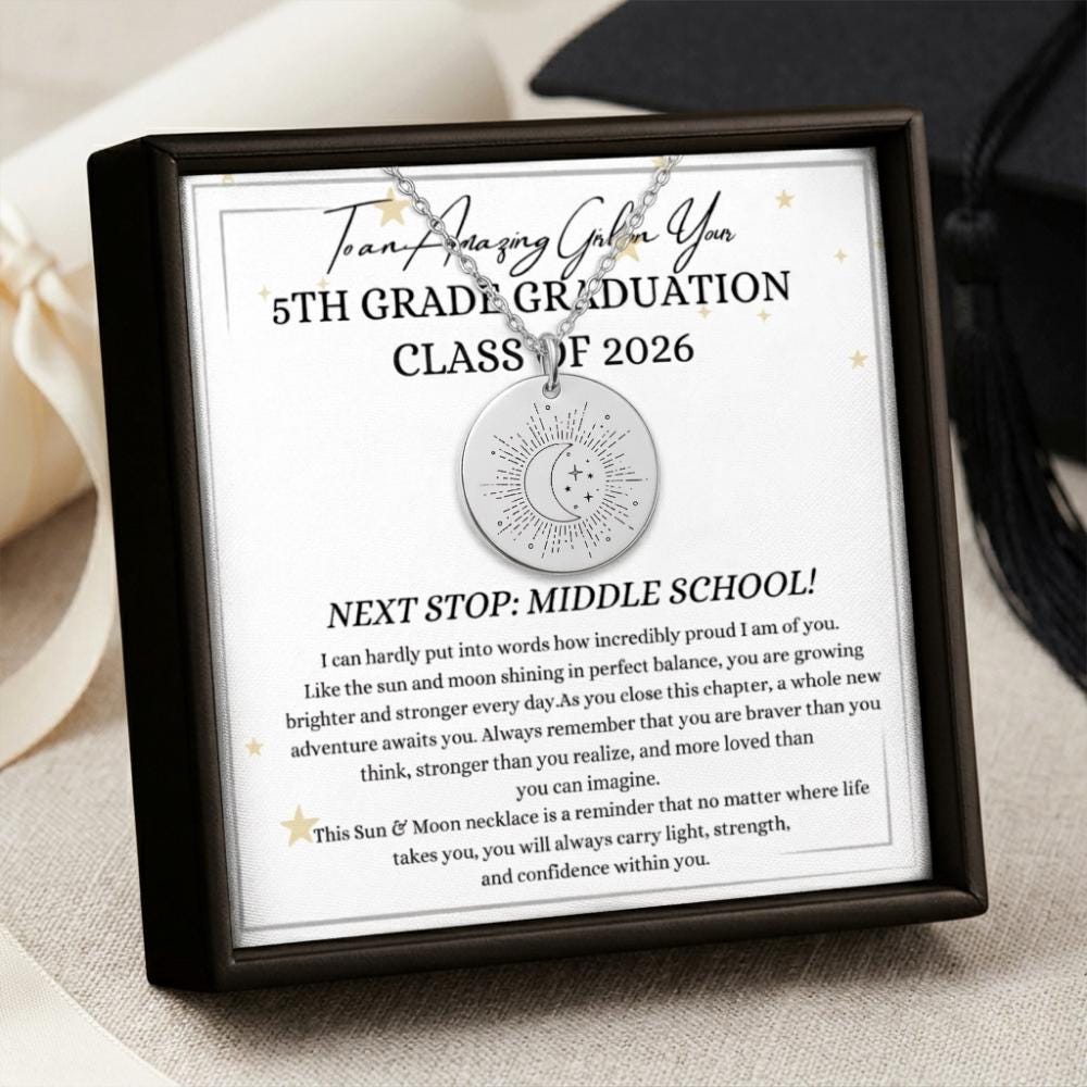 5th Grade Graduation Silver Necklace for Girls, Meaningful Elementary School Graduation Gift, End of School Jewelry Kids Moving Up Gift 2026